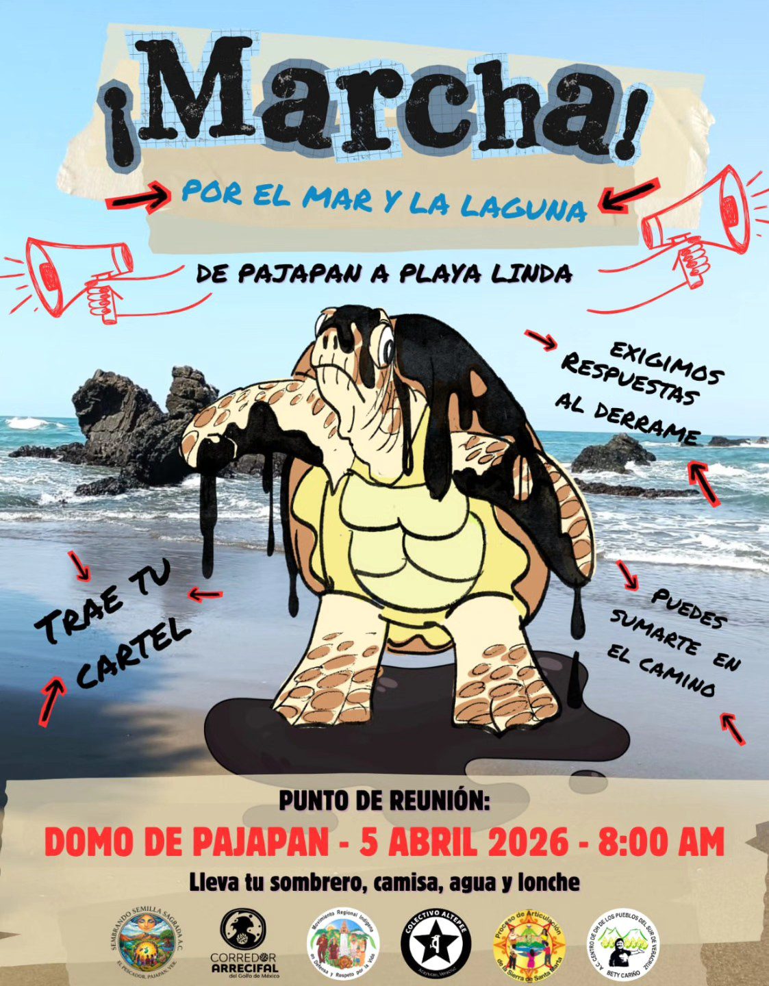 Movilizaciones en Veracruz por derrame en el Golfo de México: exigen limpieza y apoyos