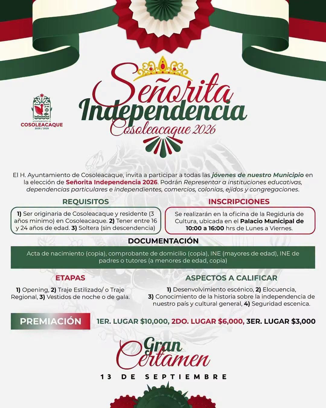 Cosoleacaque, en busca de su Señorita Independencia 2026