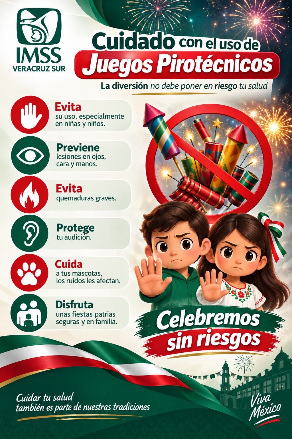 Informa IMSS Veracruz Sur sobre uso de pirotecnia en días festivos