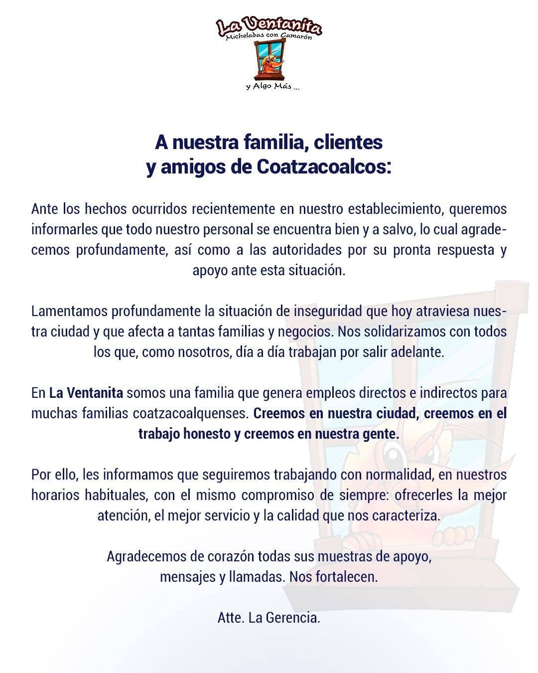 La Ventanita seguirá operando tras ataque